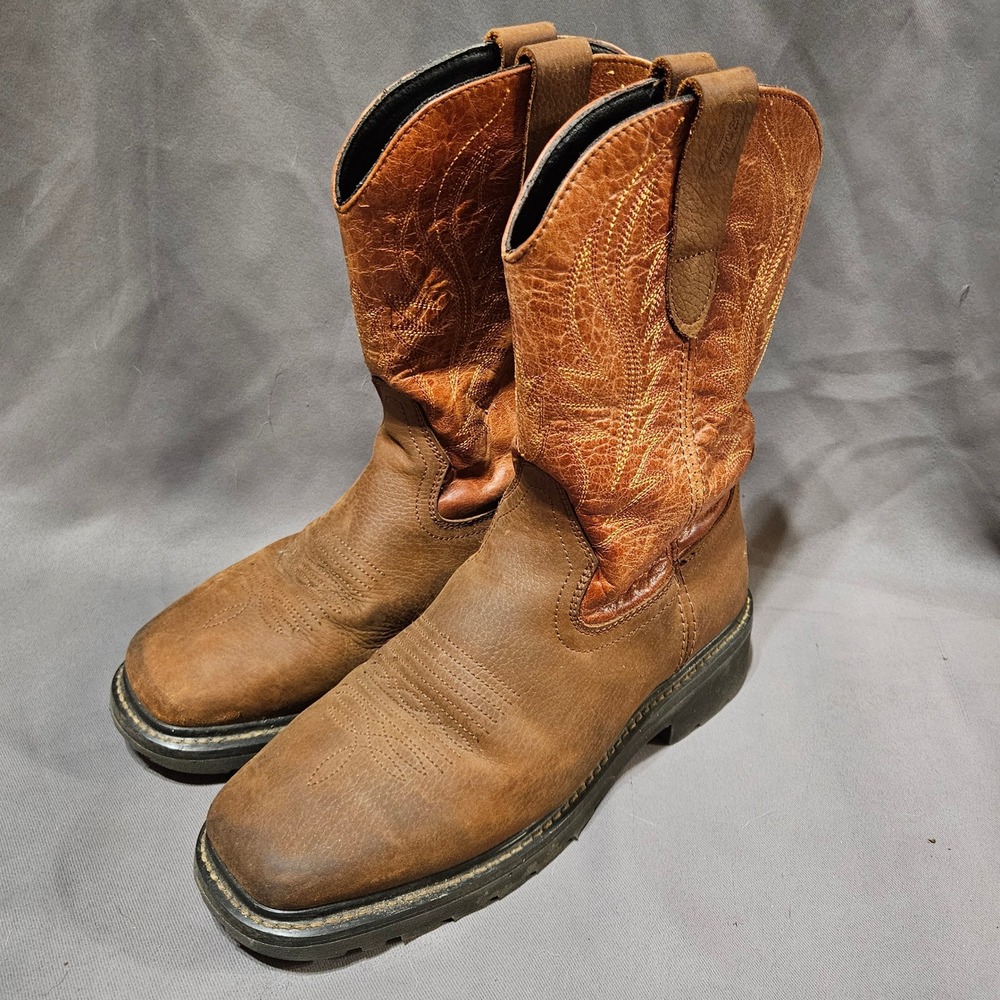 JB Dillon Mens Brown Leather Western Work Boots Square Toe JBRG200 Size 9.5 D